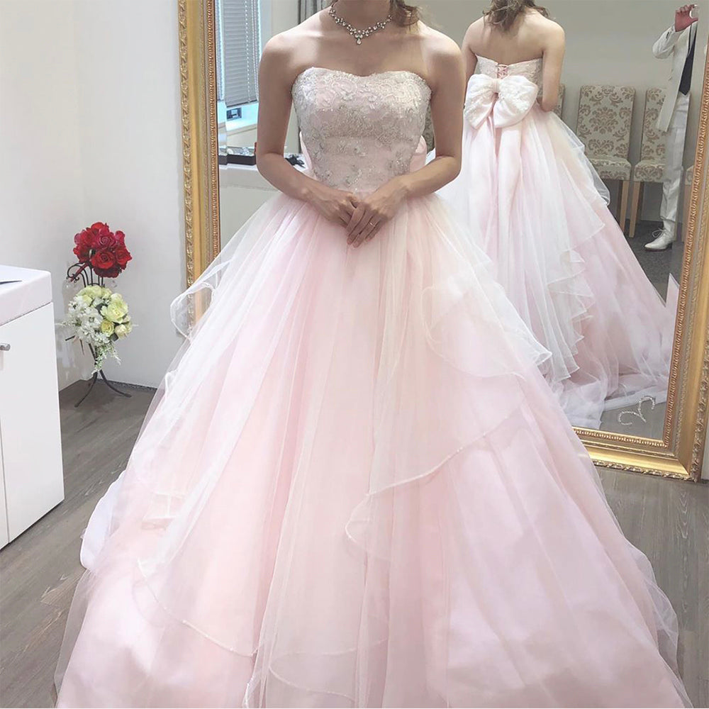 PINK TULLE LACE LONG BALL GOWN FORMAL DRESS  PROM DRESS  cg11419