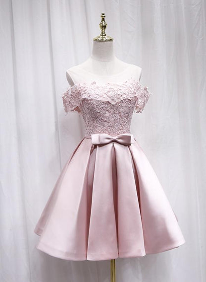 Lovely pink satin lace homecoming dress   cg11435