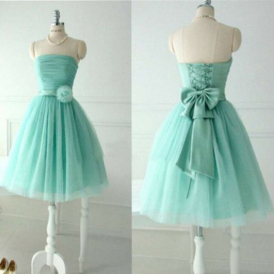 Lovely Strapless Mint Tulle Short Homecoming Dresses For Teens   cg11446