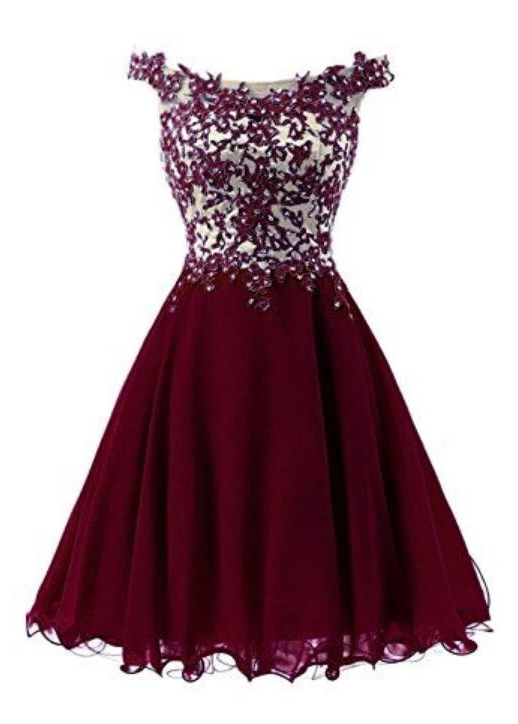 Beautiful Wine Red Short Lace Applique Party Dress, A-Line Short Homecoming Dresses   cg11467