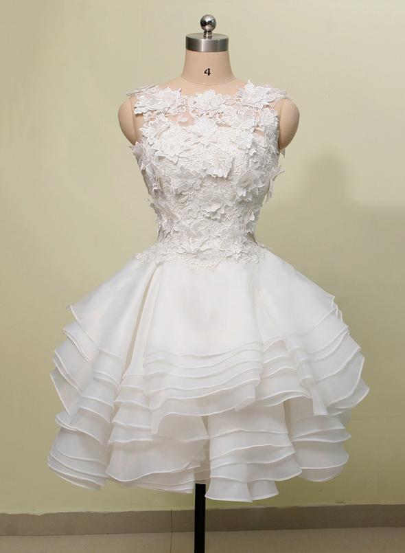 White tulle lace short dress party dress Homecoming Dresses cg11614