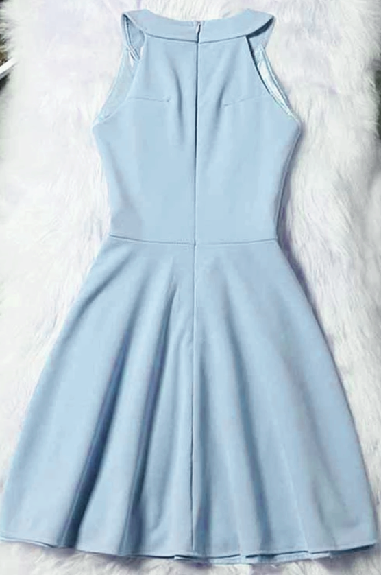 Light Blue Halter Short Wedding Party Dress, Cute Blue homecoming Dress   cg11615