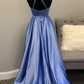 Blue satin long A line prom dress evening dress   cg11643