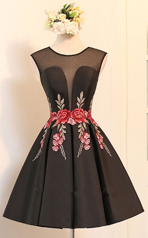 Black Knee Length A Line V Neckline Cap Sleeve Ruched Appliques Satin Short Homecoming Dress   cg11663