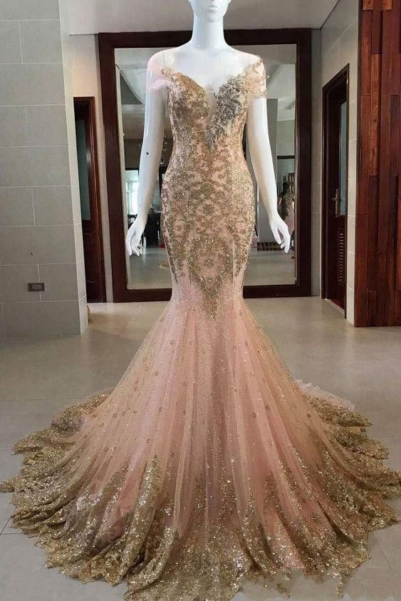 Lace Sheer Neck Illusion Peach Mermaid Prom Evening Dresses Lace Appliques bling bling Crystal Formal party Gowns   cg11683