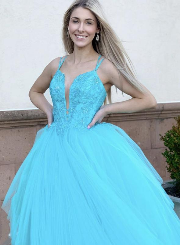 Blue lace prom dress   cg11685
