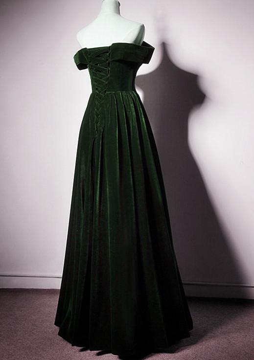 Beautiful Green Off Shoulder A-Line Velvet Long Party Dress, Green Bridesmaid prom Dress   cg11687