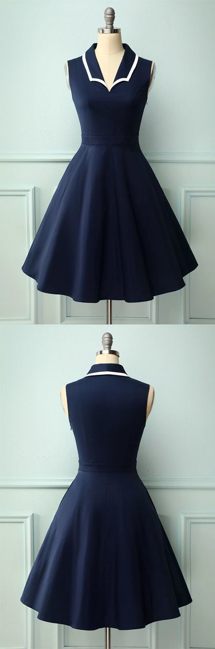 Navy Blue Vintage Style homecoming Dress    cg11709