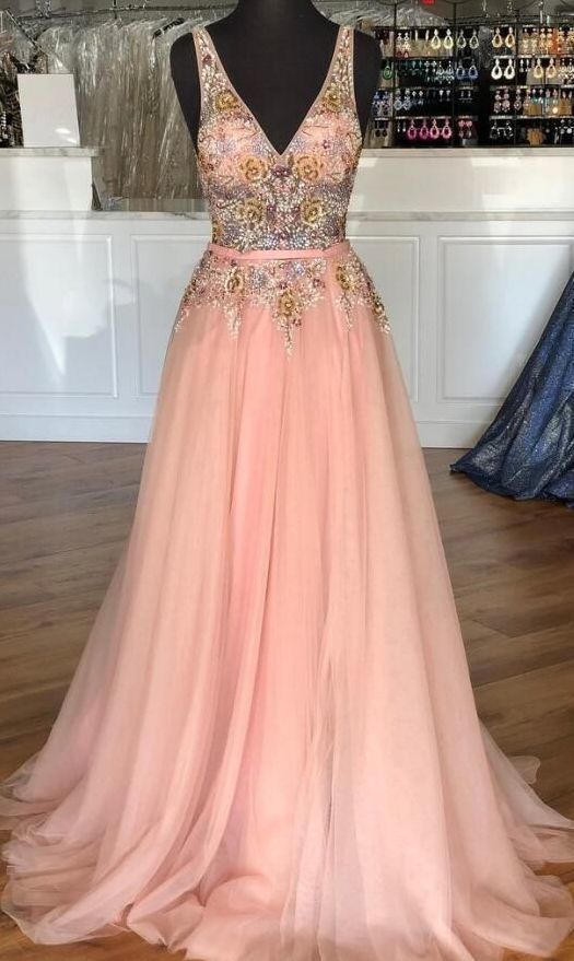 Beautiful Charming Pink Tulle Long Prom Dress with Beading       cg11737