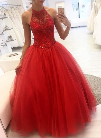 Halter Red Prom Dress,Long Evening Dress,Evening Dress,Sweet 16 Dress,Long Prom Dresses   cg11747