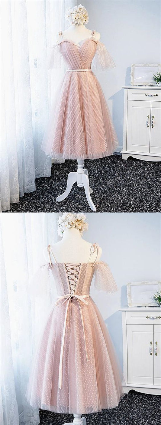 Off the Shoulder Short Pink Dress with Corset Back Homecoming Dress   cg11788