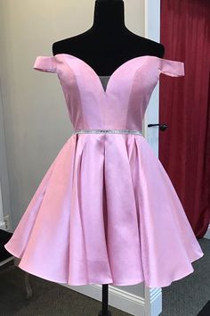 Beaded Waist Off the Shoulder Pink Homecoming Dress   cg11793