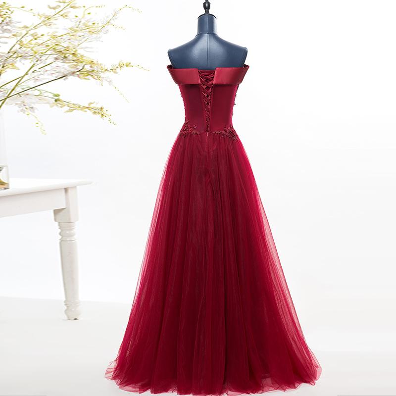 Fashionable Dark Red Off Shoulder Style Long Prom Dress, A-Line Evening Gown   cg11850
