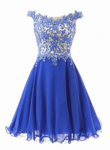 Lovely Royal Blue Chiffon Short Homecoming Dress,   cg11894