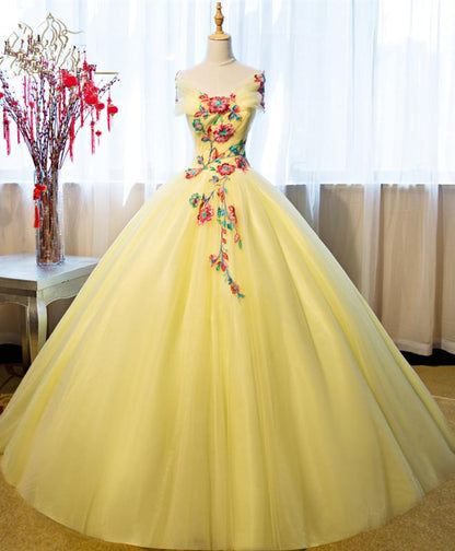 Gorgeous Yellow Tulle Ball Gown Sweet 16 Dress, Yellow Quinceanera Dress prom dress formal gown   cg11895