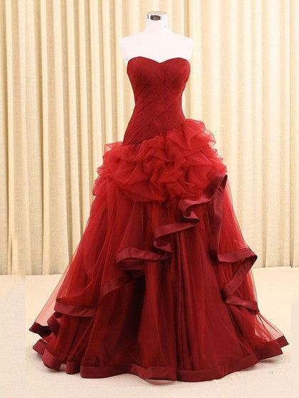 Sweetheart Tulle Floor-length Cascading Ruffles Vintage Prom Dresses    cg12000