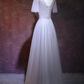 Light Grey Tulle Long V-Neckline Party prom Dress, Tulle Bridesmaid Dress   cg12004