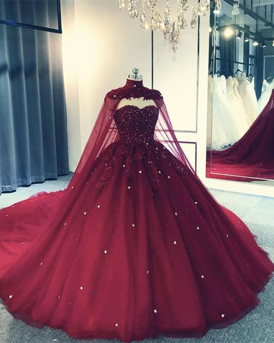 Tulle Ball Gown Wedding Dress With Cape Prom Dresses, Evening Dresses   cg12137