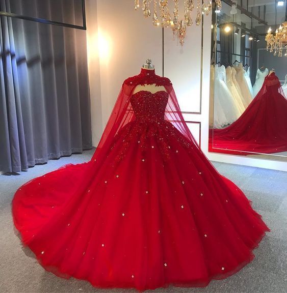 Tulle Ball Gown Wedding Dress With Cape Prom Dresses, Evening Dresses   cg12137