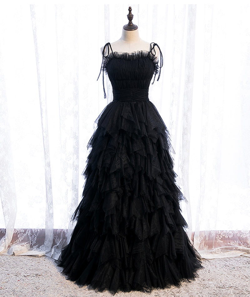 BLACK TULLE LONG PROM GOWN EVENING DRESS    cg12347