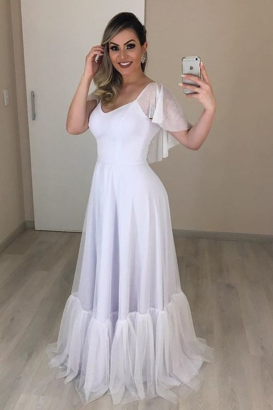 Prom Dresses Beautiful Open Back Beach Wedding Dress, Cap Sleeve Bridal Gown   cg12673