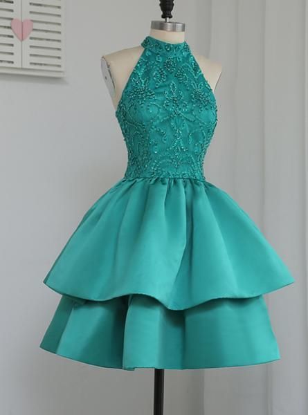 Luxurious evening dress,sexy ball gowns, custom made ,new fashion, A-Line party gowns,Halter Green Homecoming Dresses cg1288