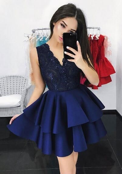 Dark Blue Homecoming Dress,Lace Homecoming Dress    cg13037