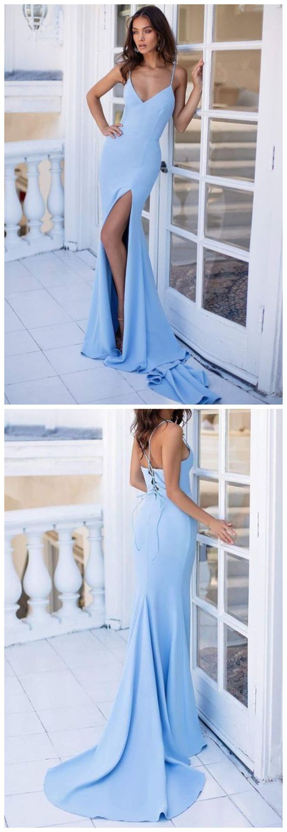 Simple Blue mermaid Prom Dresses   cg13064