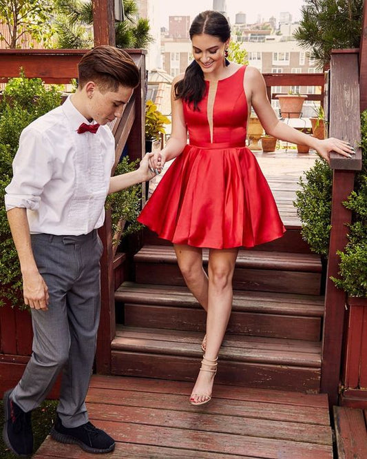 Satin Homecoming Dress,Cute Graduation Dress,O-Neck Homecoming Dress   cg13328