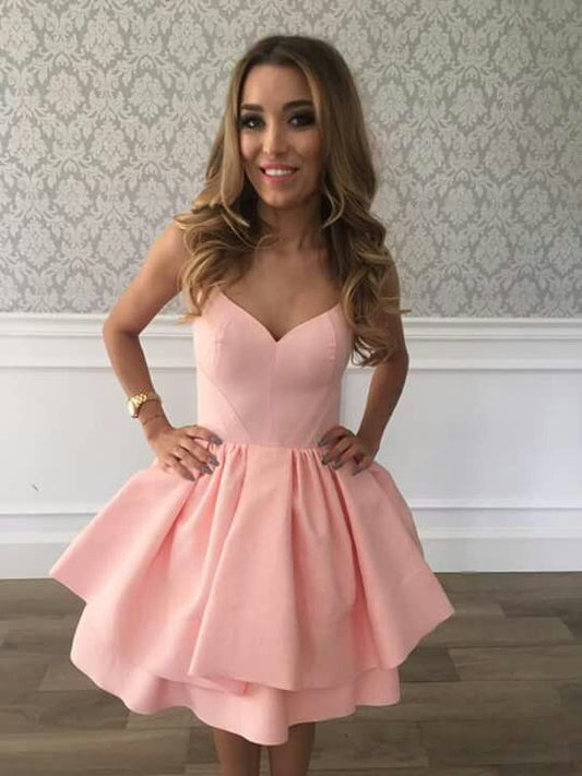 A line V Neck Pink Homecoming Dress    cg13632