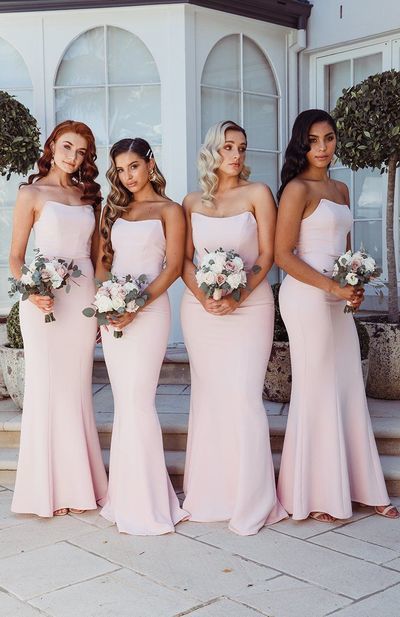 Light Pink Strapless Mermaid Satin Bridesmaid Dresses,Pink Wedding Party Dress Long Prom Dress    cg13882