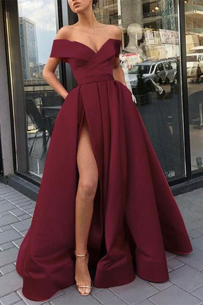 SIMPLE BURGUNDY SATIN LONG PROM DRESS BURGUNDY BRIDESMAID DRESS   cg13932