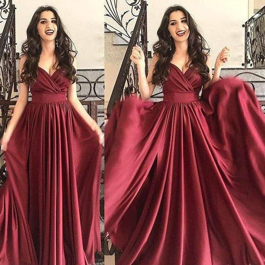 Burgundy Prom Dress,A-Line Prom Gown,Spaghetti Straps Evening Dress,Satin Prom Gown   cg14529