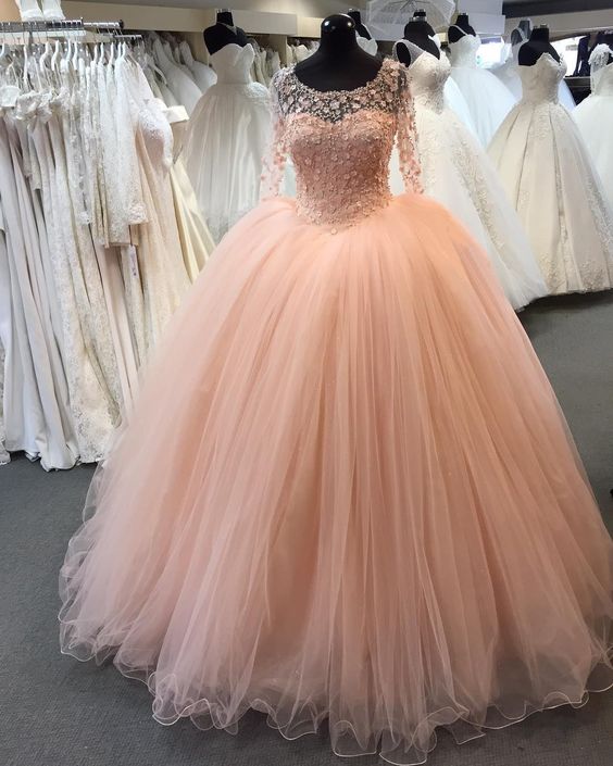 Fashion Ball Gown Quinceanera Dresses Custom Made Scoop Tulle Wedding Party Gowns Prom Dress     cg14544
