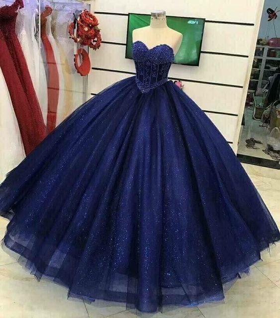 Gorgeous Beading Sweetheart neck Tulle Quinceanera Dresses, Blue Ball Gown Prom Dress   cg14546