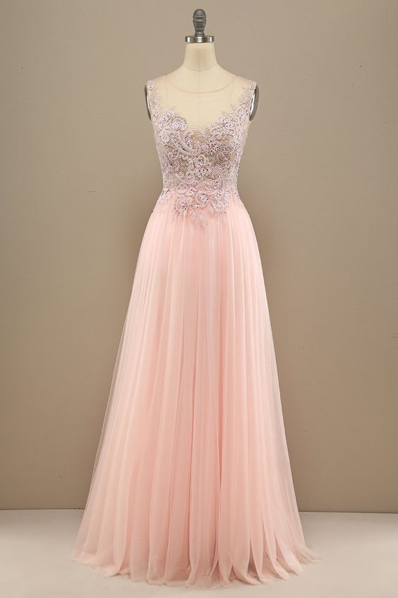 Pink Backless Long Prom Dress with Lace    cg14549