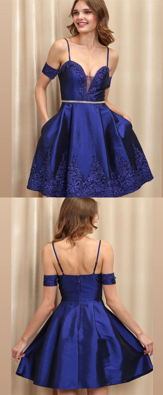 A Line Spaghetti Straps Royal Blue Homecoming Dress With Appliques cg1463