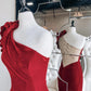 Red velvet long prom dress one shoulder evening dress   cg14689