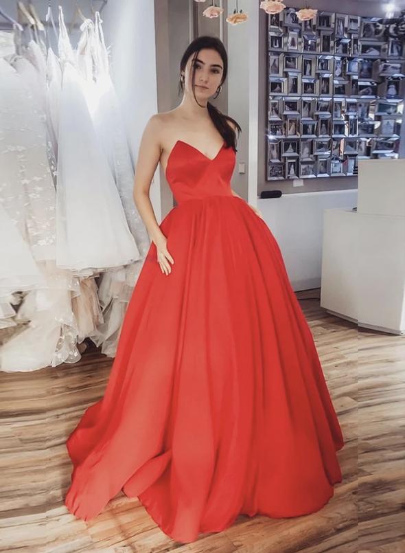 Red satin long prom dress red evening dress   cg14713
