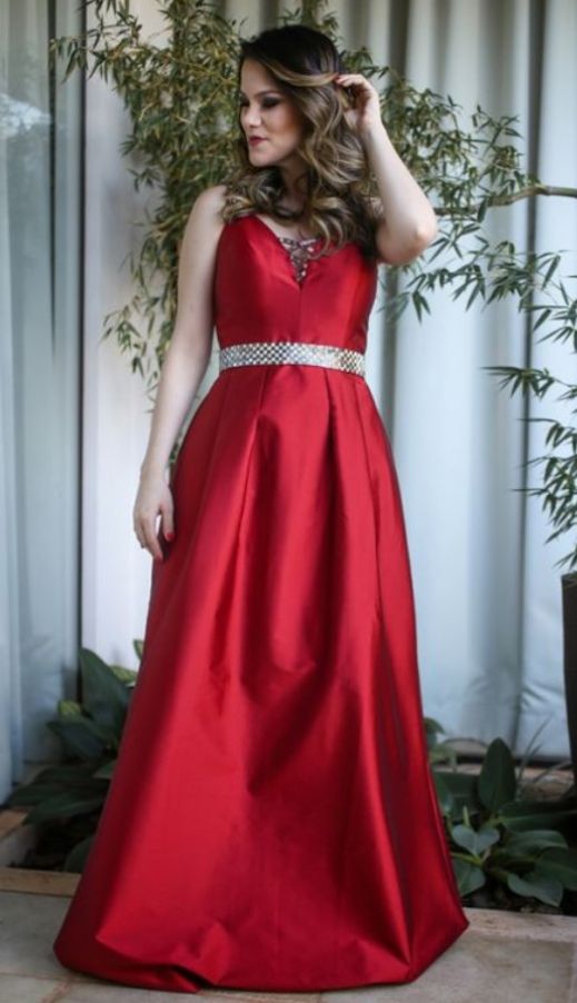 A Line Beading Crystals Evening Dresses, Red Prom Dress   cg14735