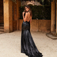 Sexy Prom Dress Gorgeous Black Embellished Backless Slip and Slit Sheath Evening Dress   cg14758