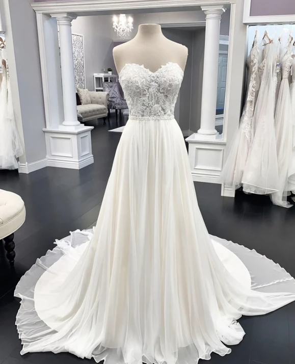 White chiffon lace long prom dress white evening dress   cg14764