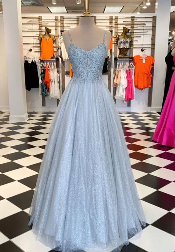 Gray lace sequins long prom dress evening dress   cg14825