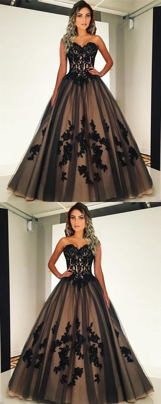 Charming Vintage Style Black And Nude Tulle Ball Gowns Sweetheart Quinceanera Dresses Prom Dresses    cg14889