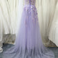 Charming Tulle Floral Light Purple Long Party Dress, A-Line Prom Dress 2021   cg14973
