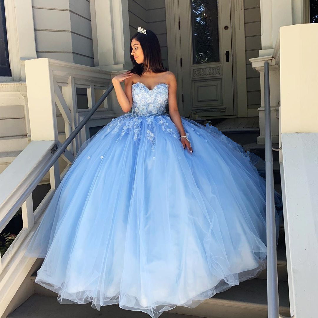 Princess Ball Gown Sweetheart Blue Prom/Evening Dresses with Appliques   cg14981