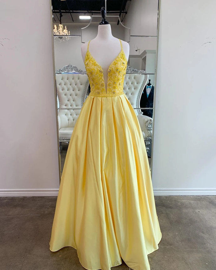 V-Neck Beaded Prom Dress, Long Prom Dresses ,Formal Prom Dress   cg15008