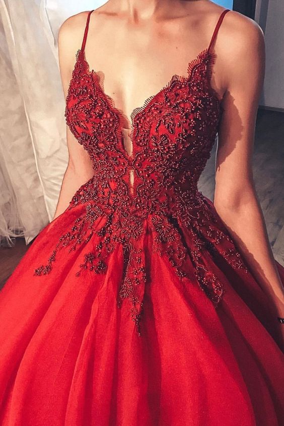 gorgeous red ball gown with beaded bodice Prom Dresses    cg15110