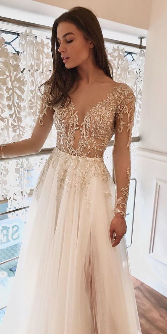Illusion Long Sleeve Prom Dresses   cg15228