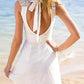 A-Line High Neck Open Back Short White Satin Homecoming Dress With Lace cg1525